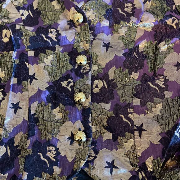 Vtg Petite Principles Floral Metallic Blouse Short Sleeves Button-Up  Size S - Picture 7 of 12